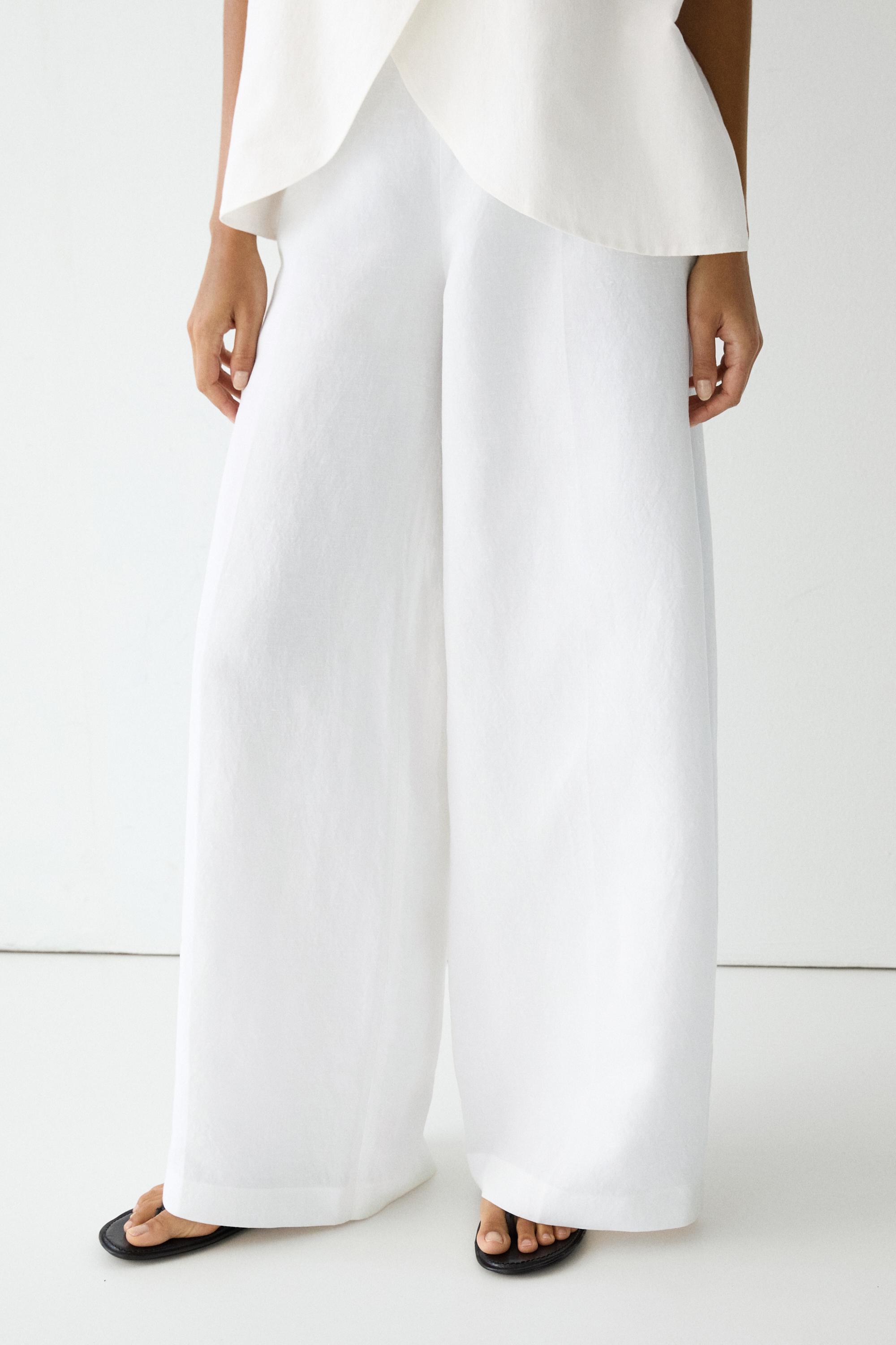 Total look flowing linen blend trousers